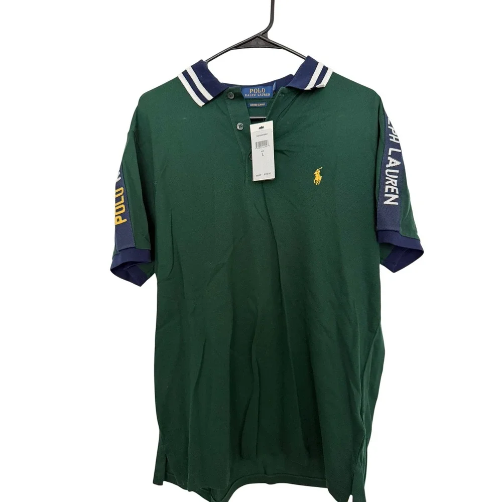 Polo Ralph Lauren Mens Green Logo Tape Custom Slim Fit Polo Shirt L NWT